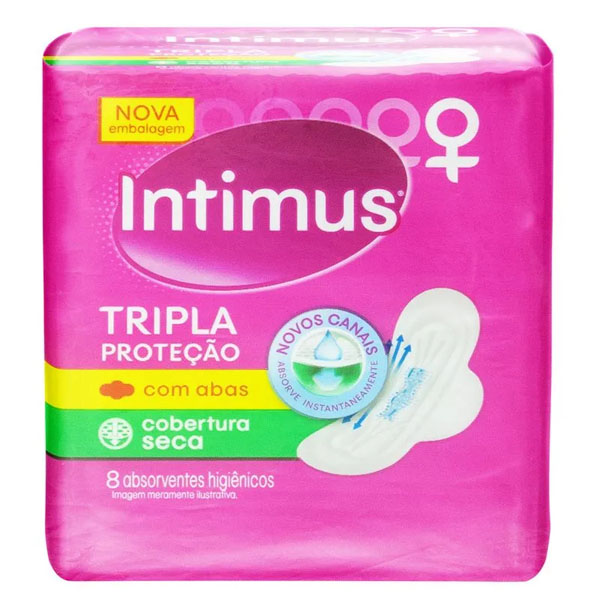 Absorvente Intimus Cobertura Seca c/ Abas Tripla Proteção c/ 8 Unid